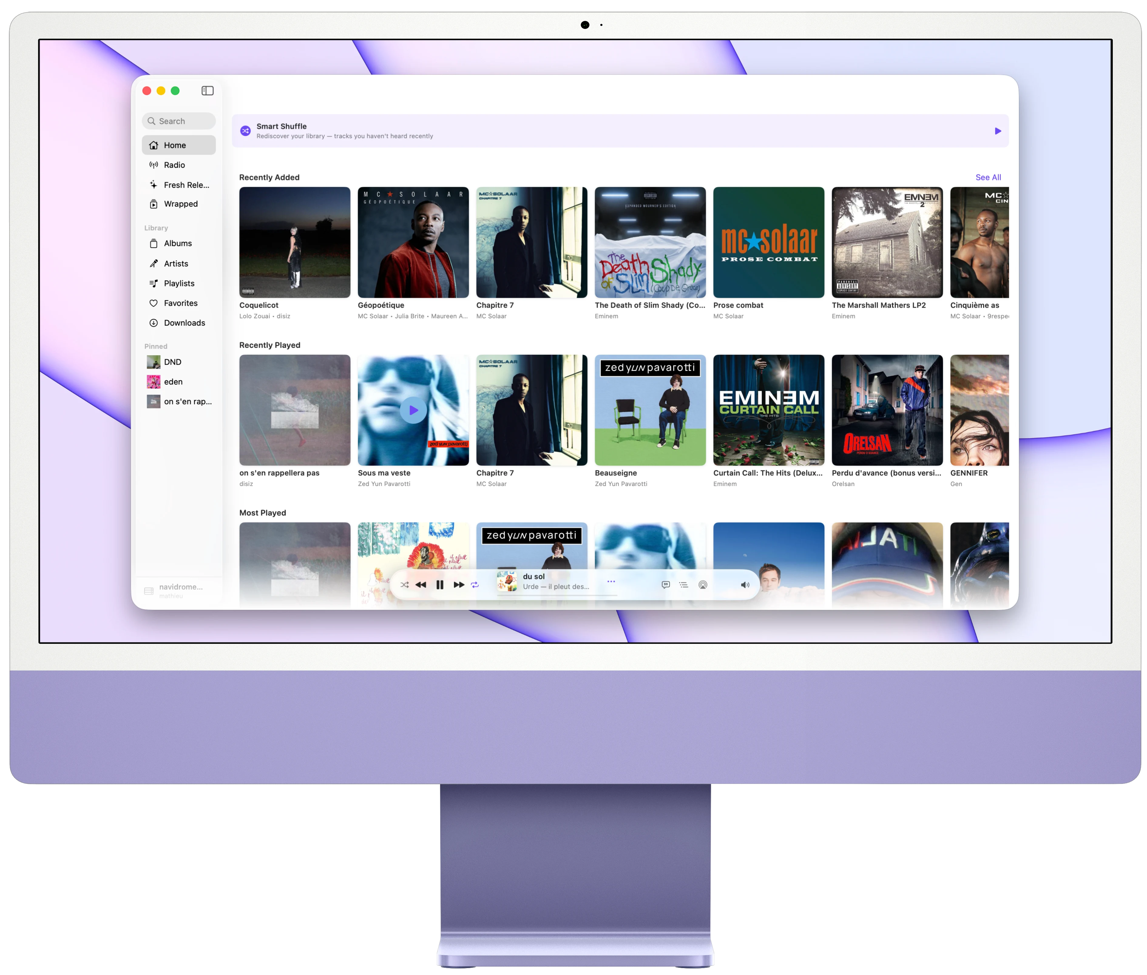 Cassette's library on Mac: recently added and recently played albums in a grid, sidebar on the left.