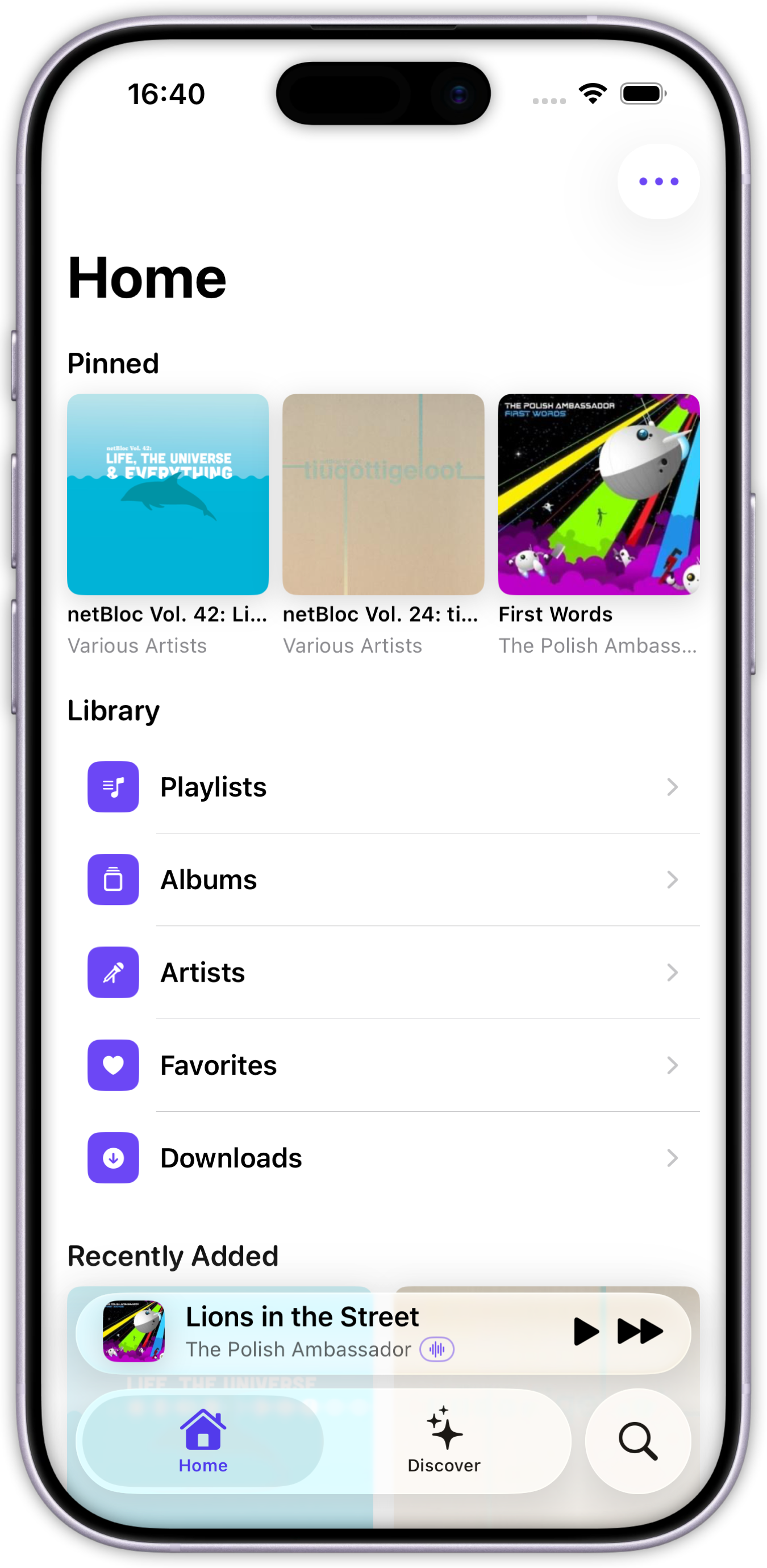 Cassette app on iPhone — home screen