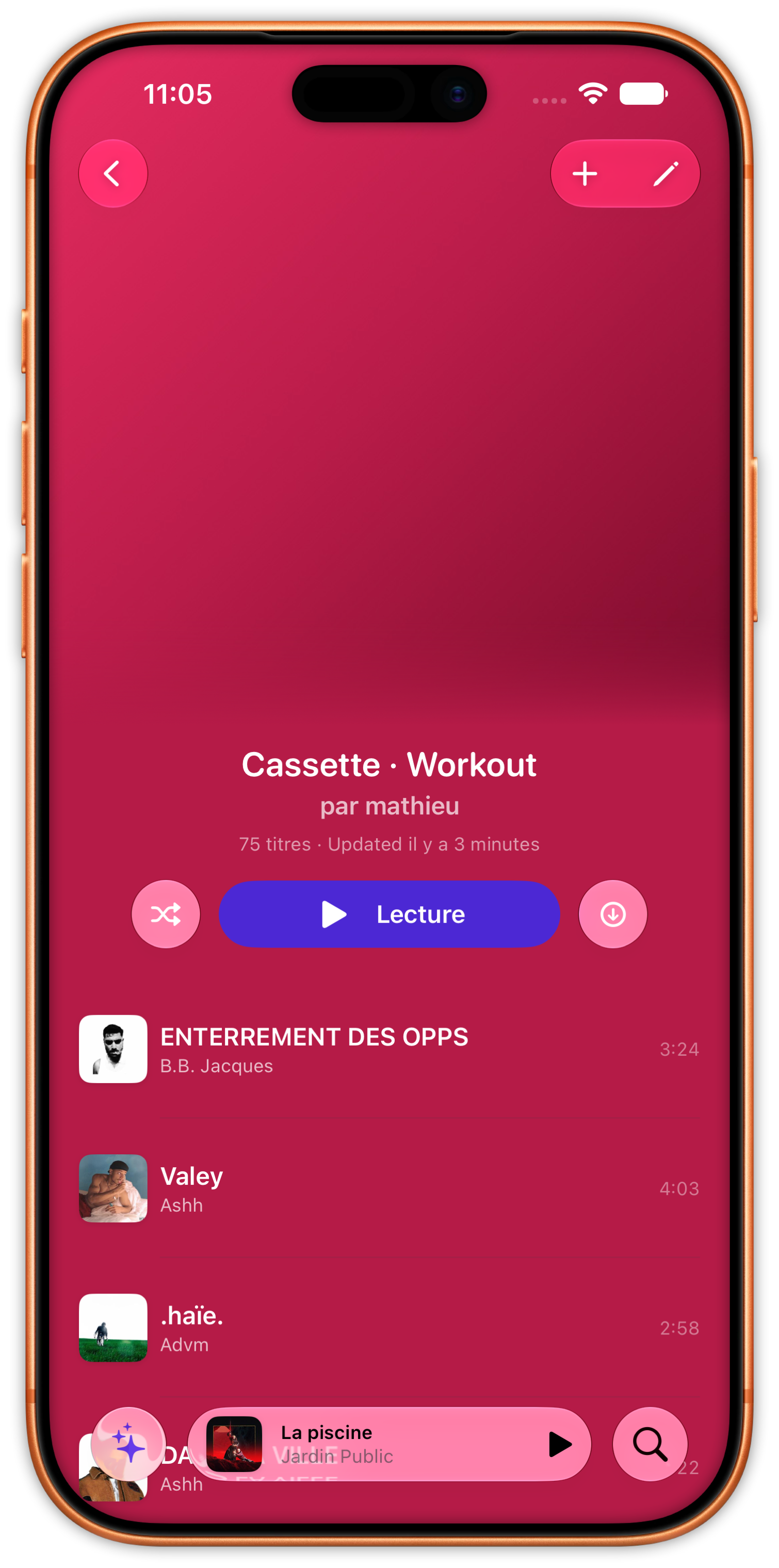 Cassette in offline mode showing a downloaded album with airplane mode active